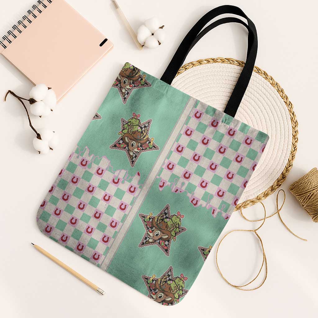 Western Yoke Tote Bag Rudolph Cowboy Christmas Retro Style - Wonder Print Shop