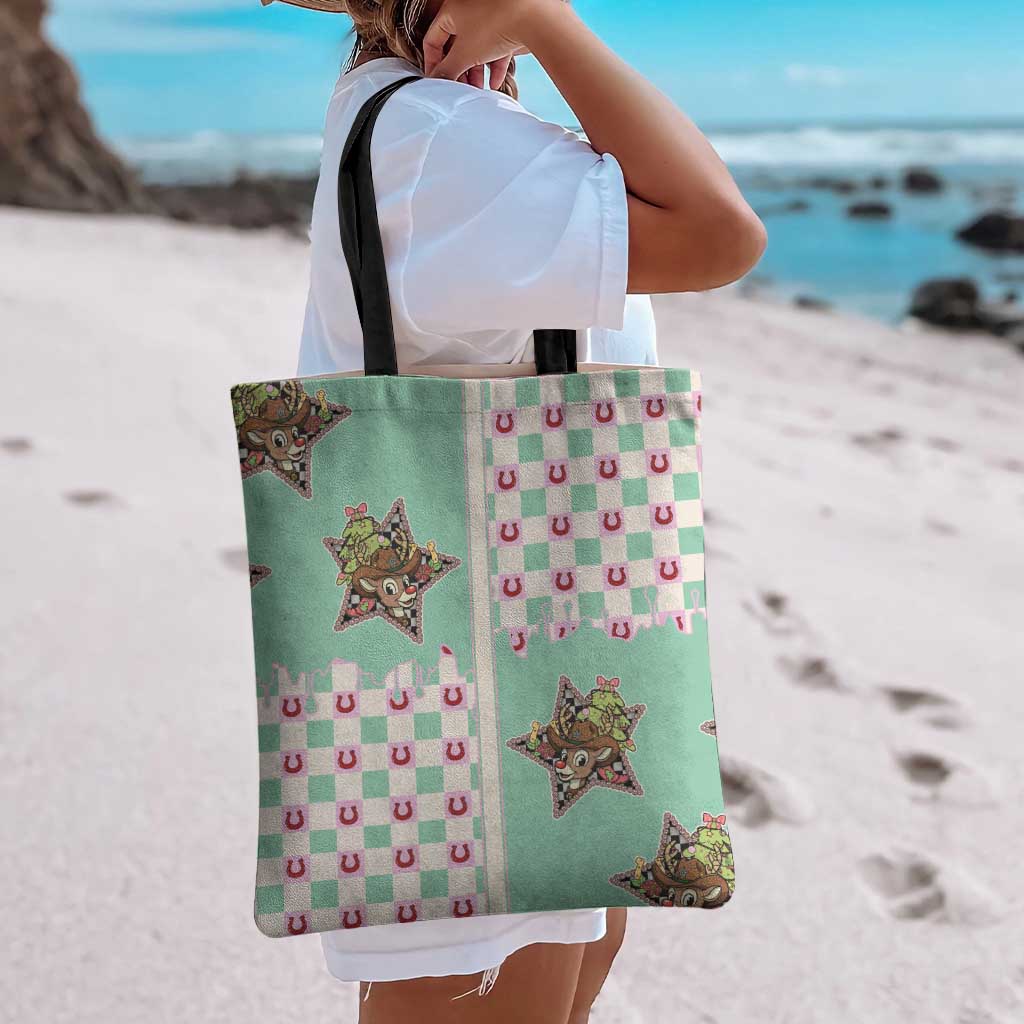 Western Yoke Tote Bag Rudolph Cowboy Christmas Retro Style - Wonder Print Shop