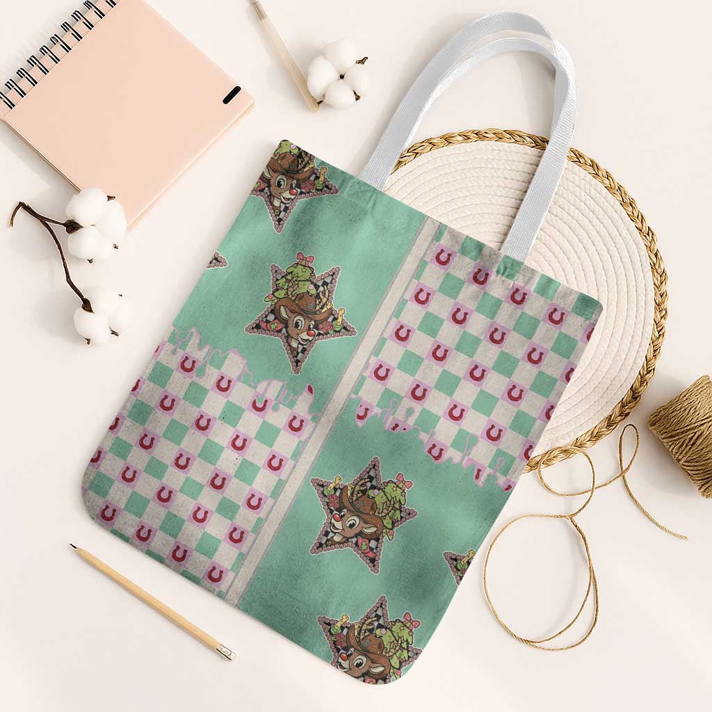 Western Yoke Tote Bag Rudolph Cowboy Christmas Retro Style - Wonder Print Shop