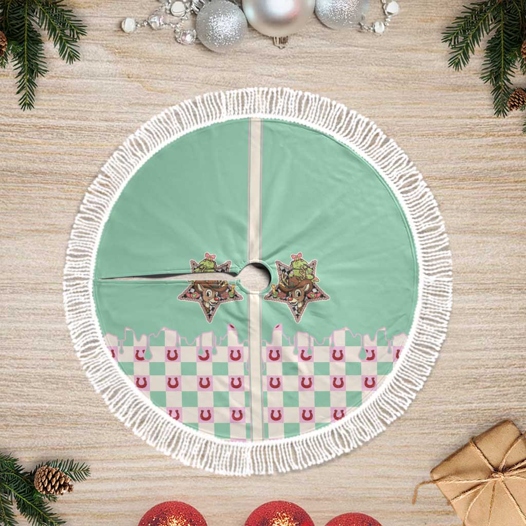 Western Yoke Tree Skirt Rudolph Cowboy Christmas Retro Style - Wonder Print Shop