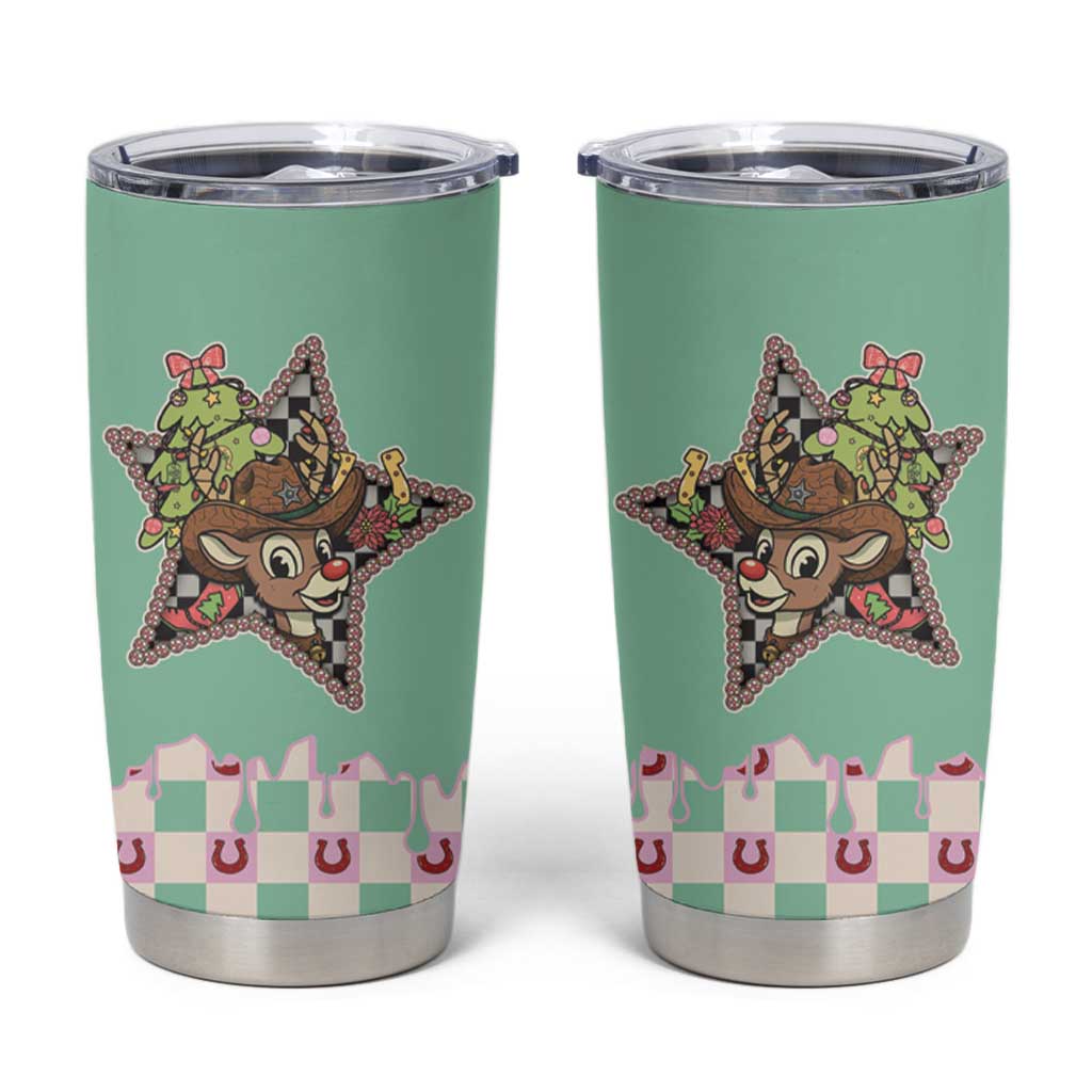 Western Yoke Tumbler Cup Rudolph Cowboy Christmas Retro Style - Wonder Print Shop