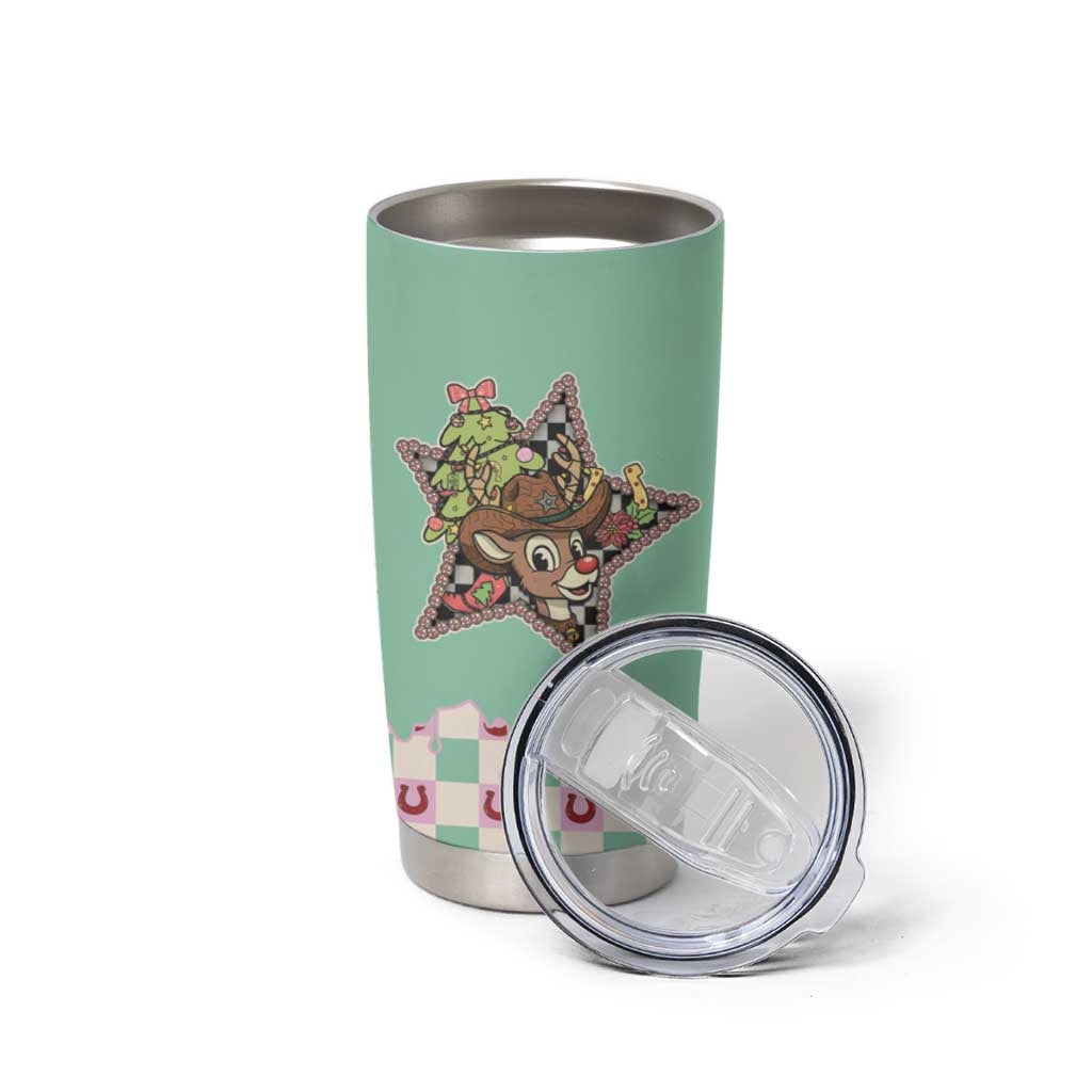 Western Yoke Tumbler Cup Rudolph Cowboy Christmas Retro Style - Wonder Print Shop