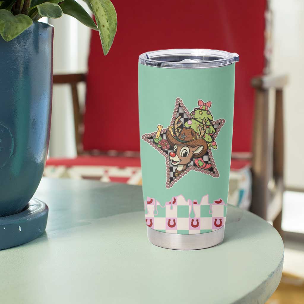 Western Yoke Tumbler Cup Rudolph Cowboy Christmas Retro Style - Wonder Print Shop