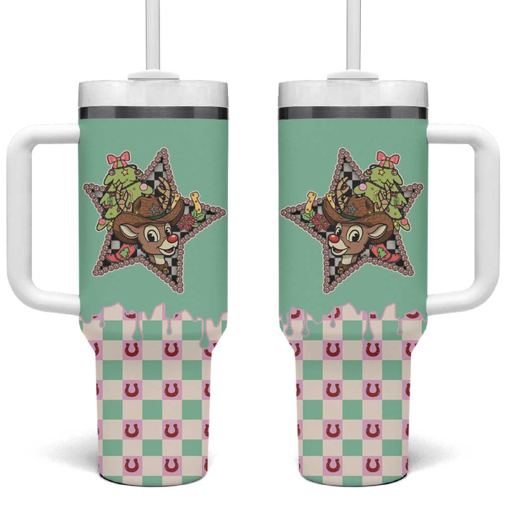 Western Yoke Tumbler With Handle Rudolph Cowboy Christmas Retro Style - Wonder Print Shop