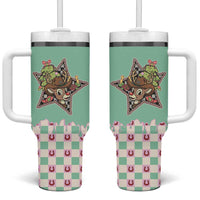 Western Yoke Tumbler With Handle Rudolph Cowboy Christmas Retro Style - Wonder Print Shop