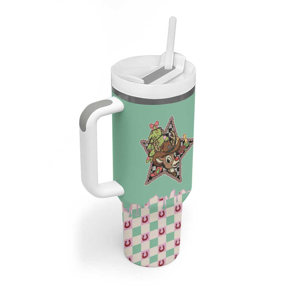 Western Yoke Tumbler With Handle Rudolph Cowboy Christmas Retro Style - Wonder Print Shop