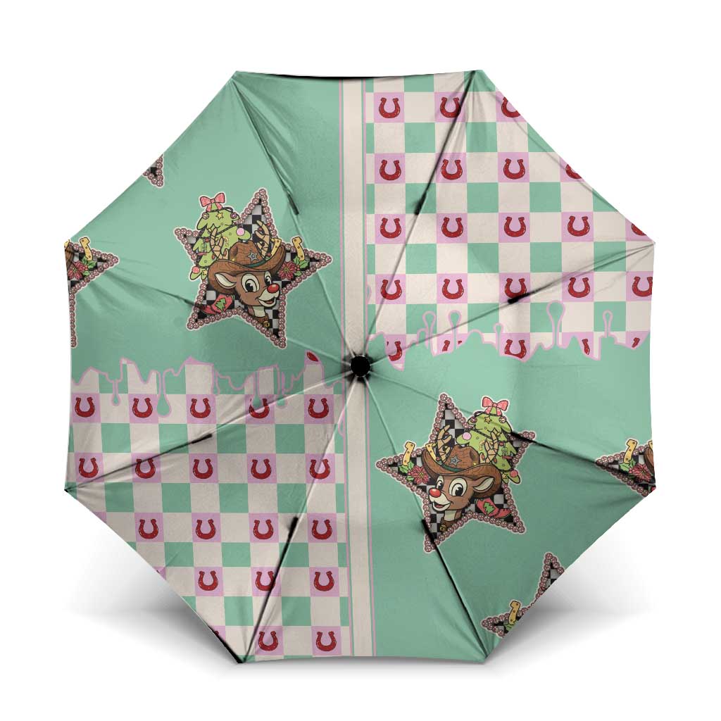 Western Yoke Umbrella Rudolph Cowboy Christmas Retro Style - Wonder Print Shop