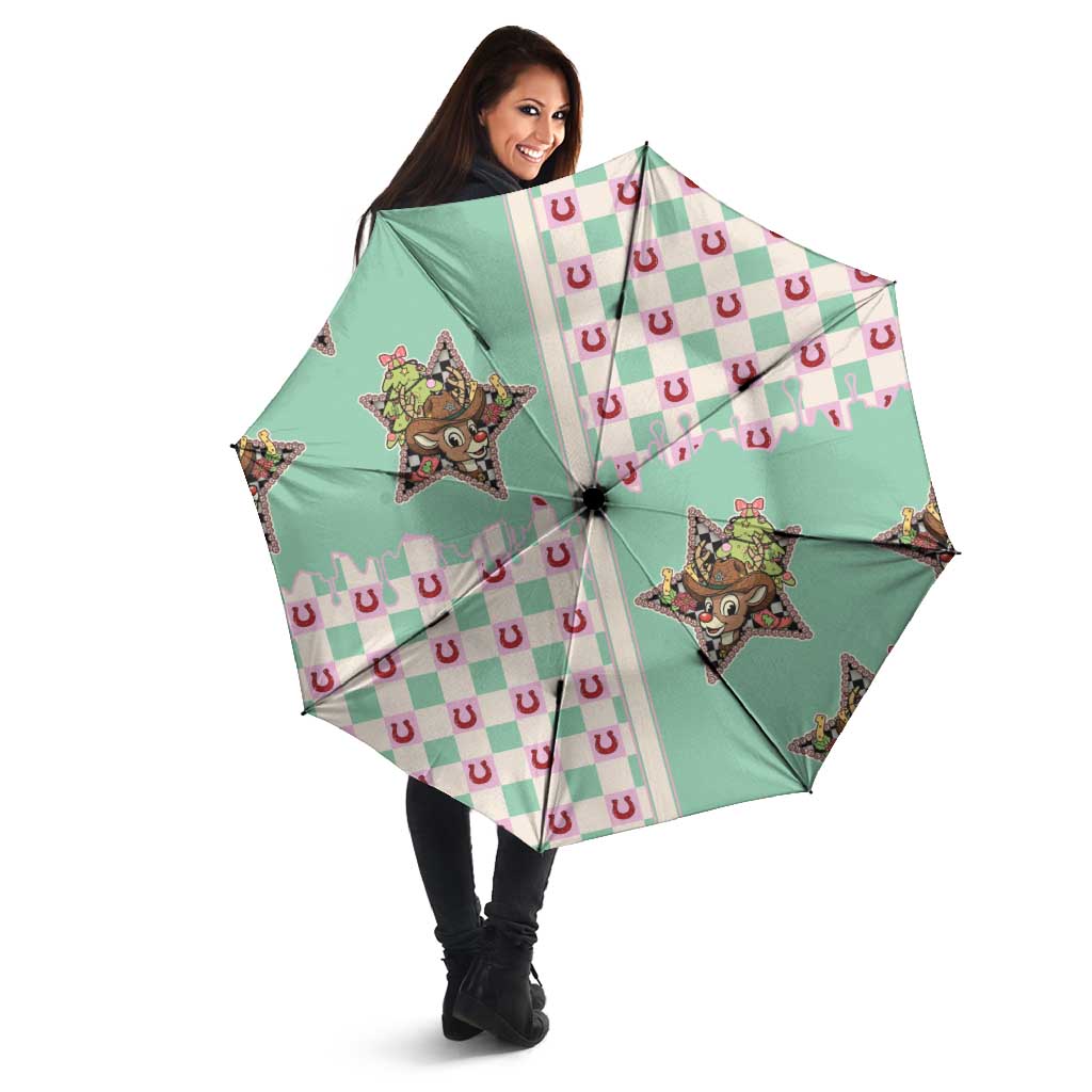 Western Yoke Umbrella Rudolph Cowboy Christmas Retro Style - Wonder Print Shop