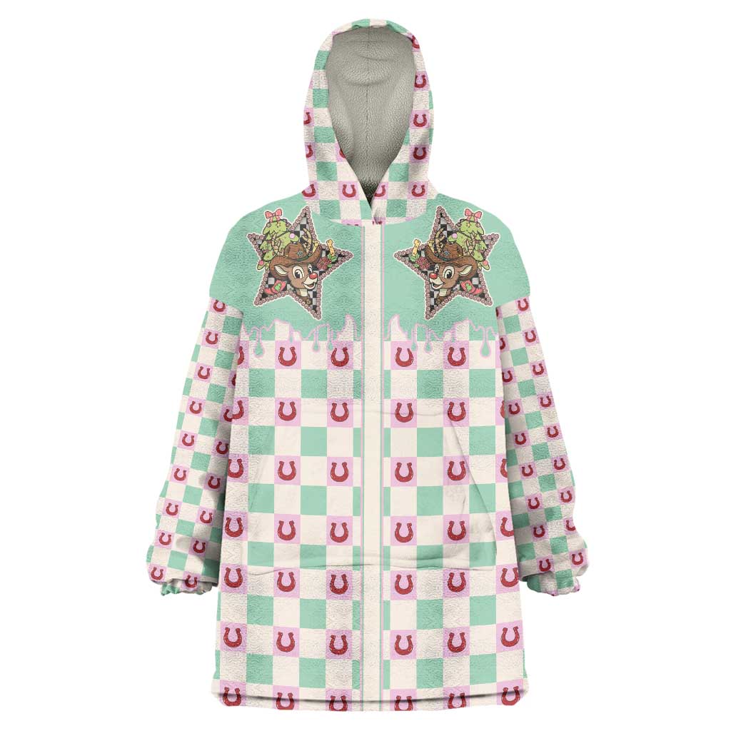 Western Yoke Wearable Blanket Hoodie Rudolph Cowboy Christmas Retro Style - Wonder Print Shop