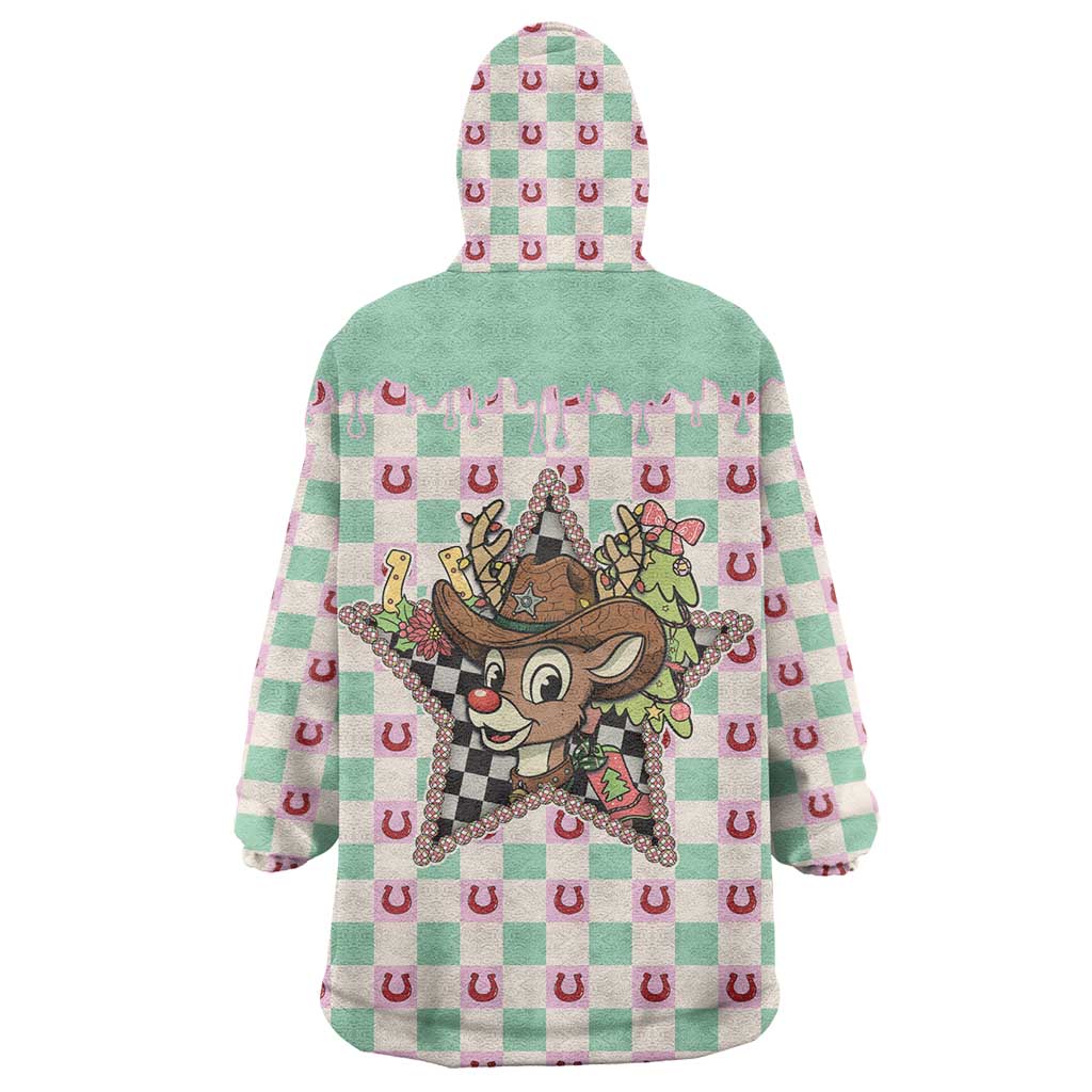 Western Yoke Wearable Blanket Hoodie Rudolph Cowboy Christmas Retro Style - Wonder Print Shop
