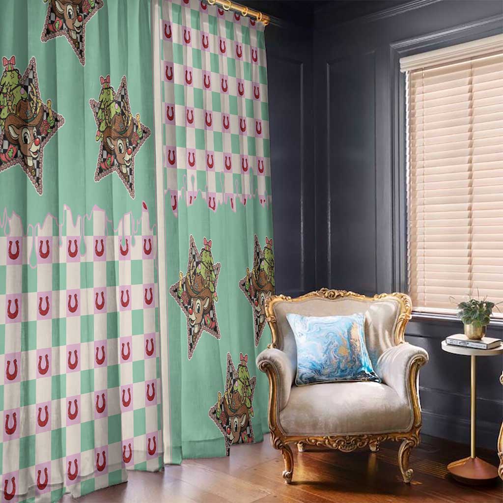 Western Yoke Window Curtain Rudolph Cowboy Christmas Retro Style - Wonder Print Shop