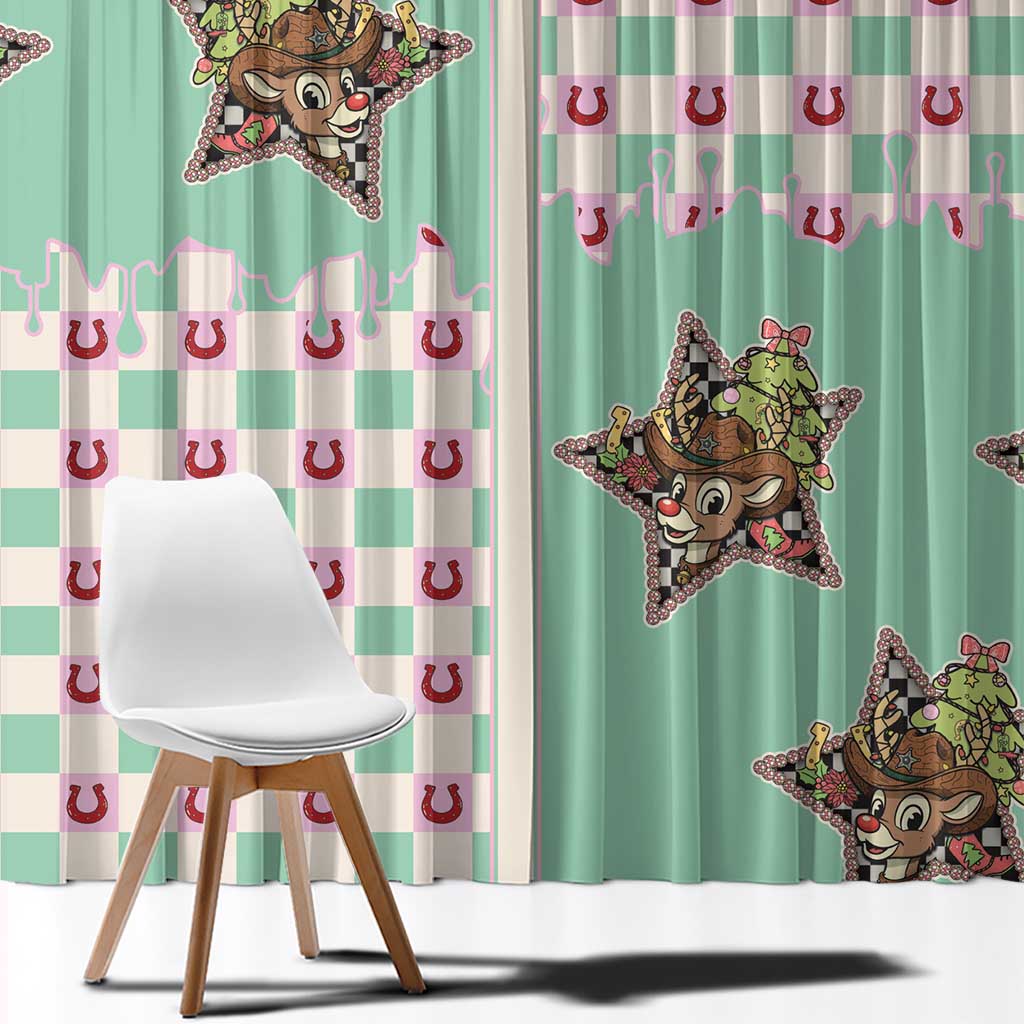 Western Yoke Window Curtain Rudolph Cowboy Christmas Retro Style - Wonder Print Shop