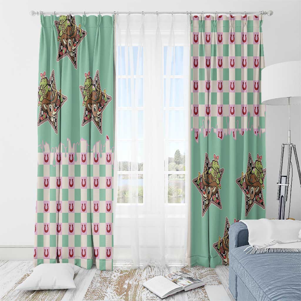 Western Yoke Window Curtain Rudolph Cowboy Christmas Retro Style - Wonder Print Shop
