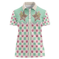 Western Yoke Women Polo Shirt Rudolph Cowboy Christmas Retro Style - Wonder Print Shop