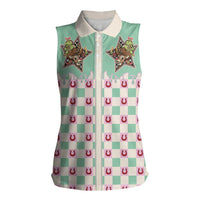 Western Yoke Women Sleeveless Polo Shirt Rudolph Cowboy Christmas Retro Style - Wonder Print Shop