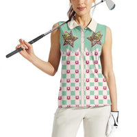 Western Yoke Women Sleeveless Polo Shirt Rudolph Cowboy Christmas Retro Style - Wonder Print Shop