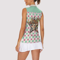 Western Yoke Women Sleeveless Polo Shirt Rudolph Cowboy Christmas Retro Style - Wonder Print Shop