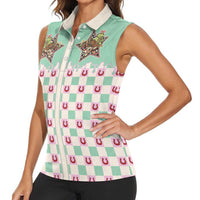 Western Yoke Women Sleeveless Polo Shirt Rudolph Cowboy Christmas Retro Style - Wonder Print Shop