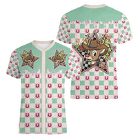 Western Yoke Women V-Neck T-Shirt Rudolph Cowboy Christmas Retro Style - Wonder Print Shop