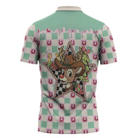 Western Yoke Zipper Polo Shirt Rudolph Cowboy Christmas Retro Style - Wonder Print Shop