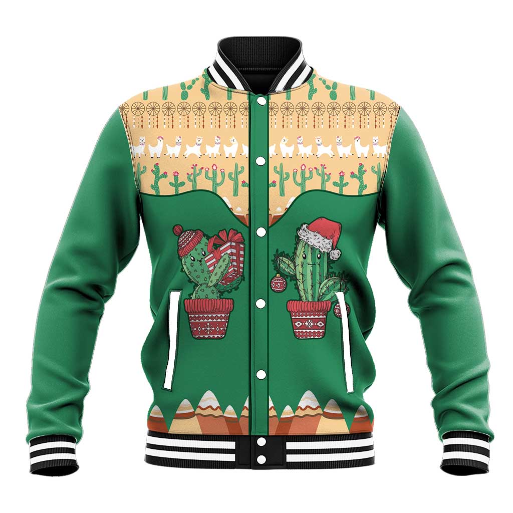 Western Yoke Baseball Jacket Cactus Christmas Cute Style - Wonder Print Shop