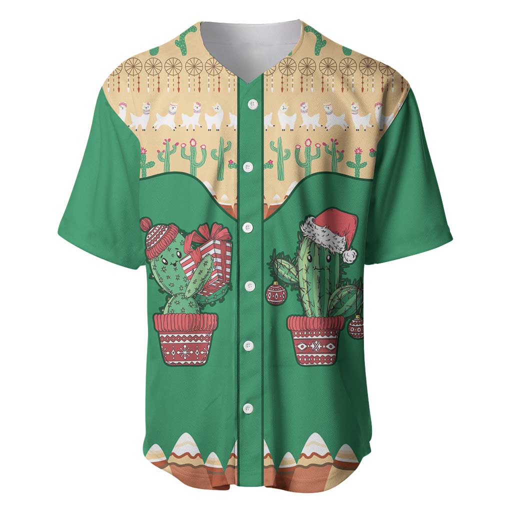 Western Yoke Baseball Jersey Cactus Christmas Cute Style - Wonder Print Shop