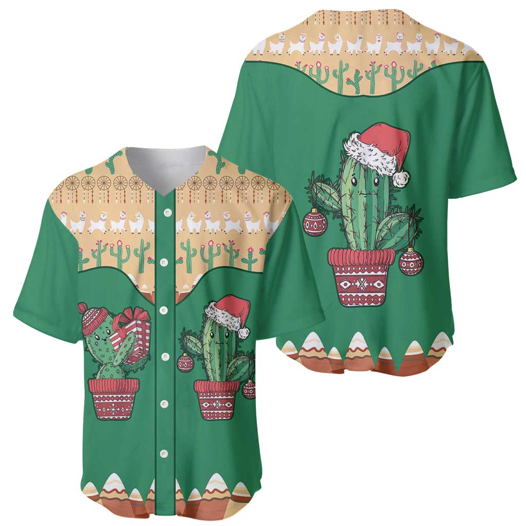 Western Yoke Baseball Jersey Cactus Christmas Cute Style - Wonder Print Shop