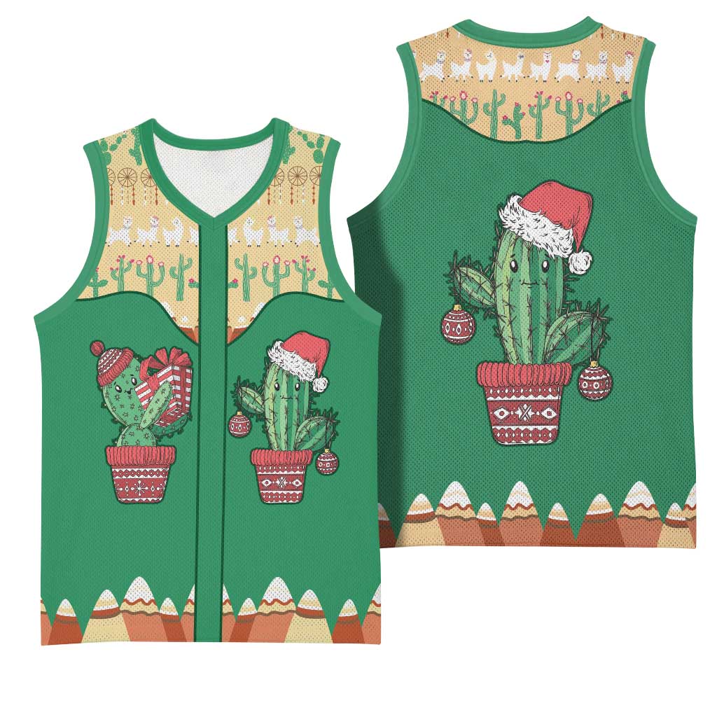 Western Yoke Basketball Jersey Cactus Christmas Cute Style - Wonder Print Shop