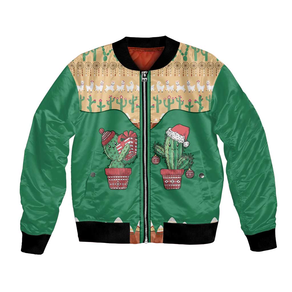Western Yoke Bomber Jacket Cactus Christmas Cute Style - Wonder Print Shop