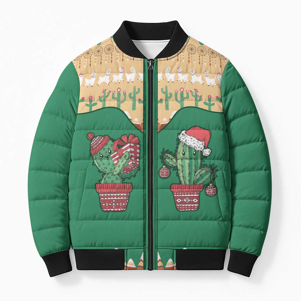 Western Yoke Bomber Puffer Jacket Cactus Christmas Cute Style - Wonder Print Shop