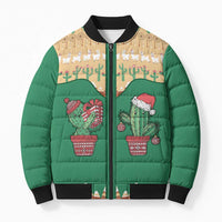 Western Yoke Bomber Puffer Jacket Cactus Christmas Cute Style - Wonder Print Shop