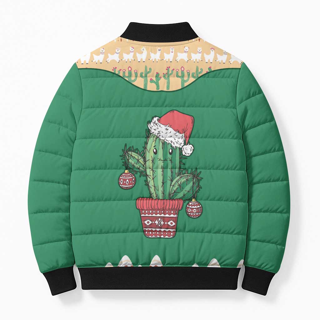 Western Yoke Bomber Puffer Jacket Cactus Christmas Cute Style - Wonder Print Shop