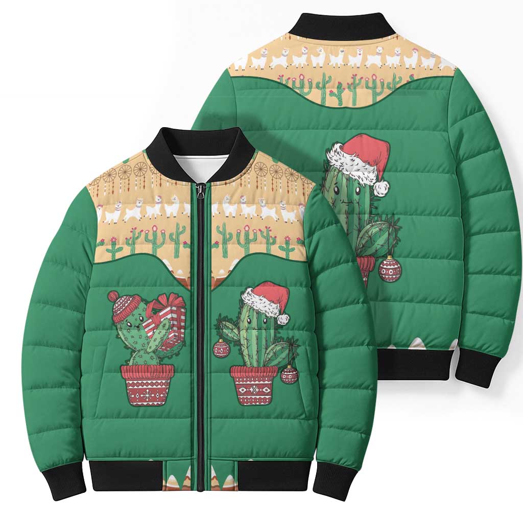 Western Yoke Bomber Puffer Jacket Cactus Christmas Cute Style - Wonder Print Shop
