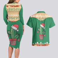 Western Yoke Couples Matching Long Sleeve Bodycon Dress and Hawaiian Shirt Cactus Christmas Cute Style - Wonder Print Shop