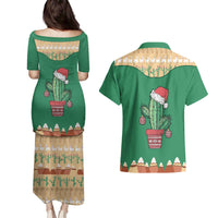 Western Yoke Couples Matching Puletasi and Hawaiian Shirt Cactus Christmas Cute Style - Wonder Print Shop