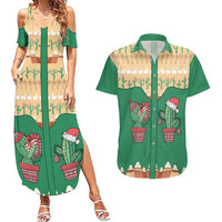 Western Yoke Couples Matching Summer Maxi Dress and Hawaiian Shirt Cactus Christmas Cute Style - Wonder Print Shop
