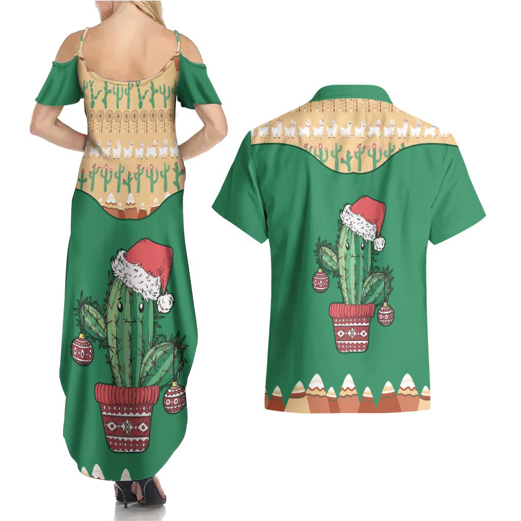 Western Yoke Couples Matching Summer Maxi Dress and Hawaiian Shirt Cactus Christmas Cute Style - Wonder Print Shop