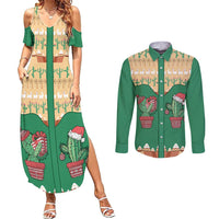 Western Yoke Couples Matching Summer Maxi Dress and Long Sleeve Button Shirt Cactus Christmas Cute Style - Wonder Print Shop