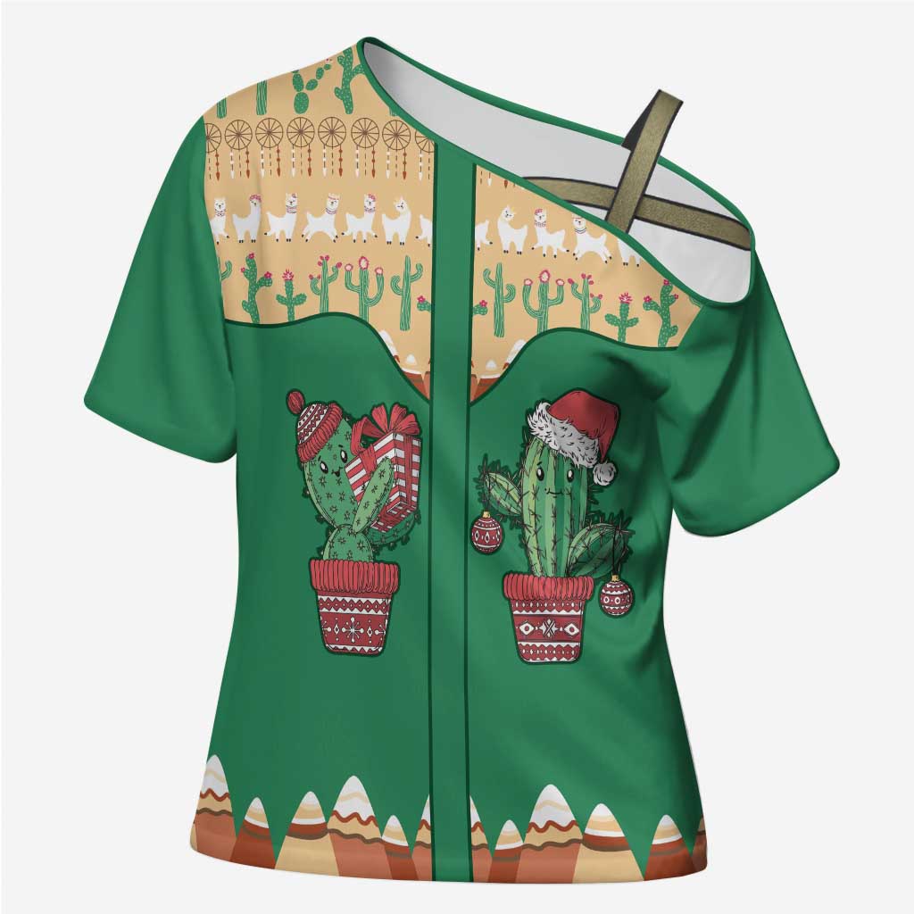 Western Yoke Cross Shoulder Shirt Cactus Christmas Cute Style - Wonder Print Shop