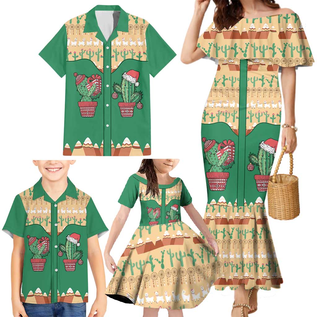 Western Yoke Family Matching Mermaid Dress and Hawaiian Shirt Cactus Christmas Cute Style - Wonder Print Shop