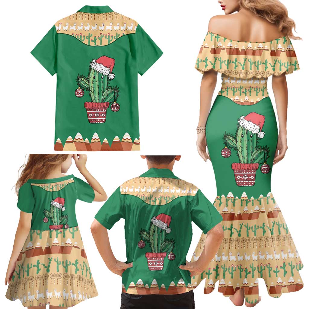 Western Yoke Family Matching Mermaid Dress and Hawaiian Shirt Cactus Christmas Cute Style - Wonder Print Shop
