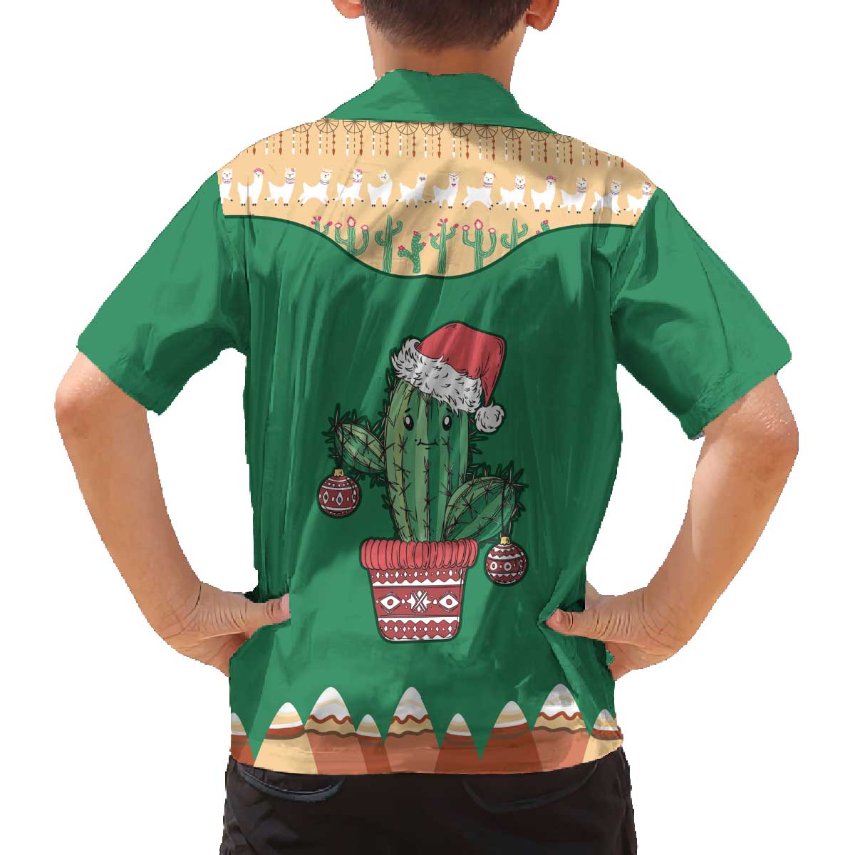 Western Yoke Family Matching Off The Shoulder Long Sleeve Dress and Hawaiian Shirt Cactus Christmas Cute Style - Wonder Print Shop