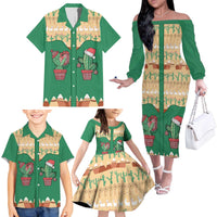 Western Yoke Family Matching Off The Shoulder Long Sleeve Dress and Hawaiian Shirt Cactus Christmas Cute Style - Wonder Print Shop
