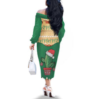 Western Yoke Family Matching Off The Shoulder Long Sleeve Dress and Hawaiian Shirt Cactus Christmas Cute Style - Wonder Print Shop