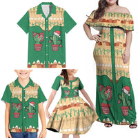 Western Yoke Family Matching Off Shoulder Maxi Dress and Hawaiian Shirt Cactus Christmas Cute Style - Wonder Print Shop
