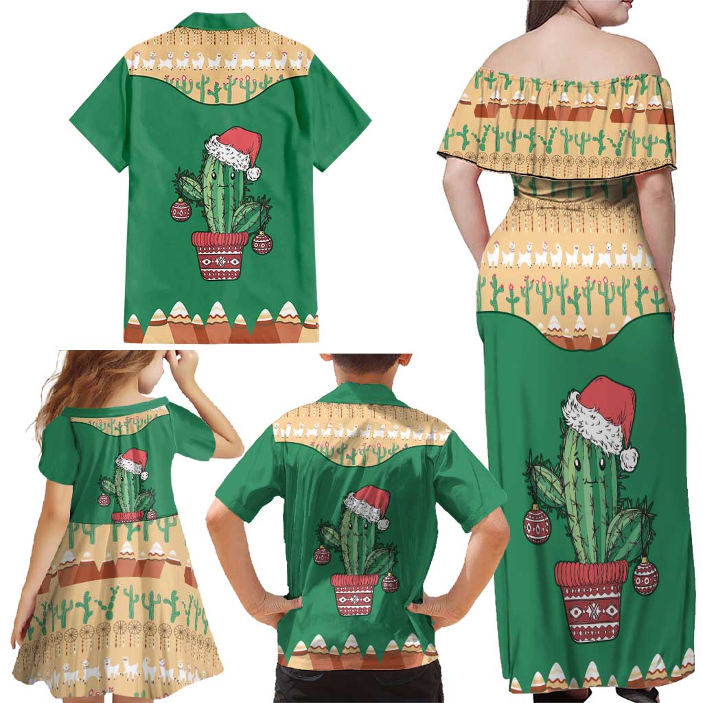 Western Yoke Family Matching Off Shoulder Maxi Dress and Hawaiian Shirt Cactus Christmas Cute Style - Wonder Print Shop