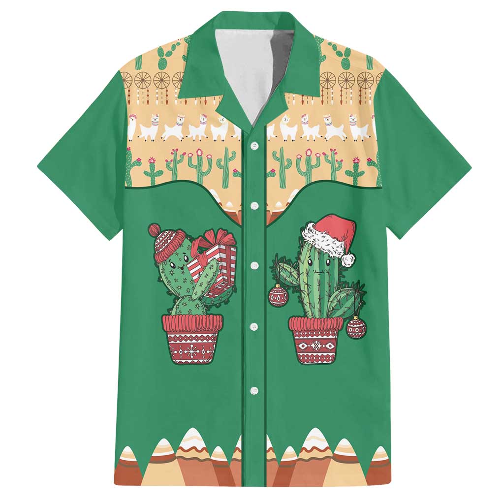 Western Yoke Family Matching Off Shoulder Short Dress and Hawaiian Shirt Cactus Christmas Cute Style - Wonder Print Shop