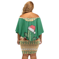 Western Yoke Family Matching Off Shoulder Short Dress and Hawaiian Shirt Cactus Christmas Cute Style - Wonder Print Shop