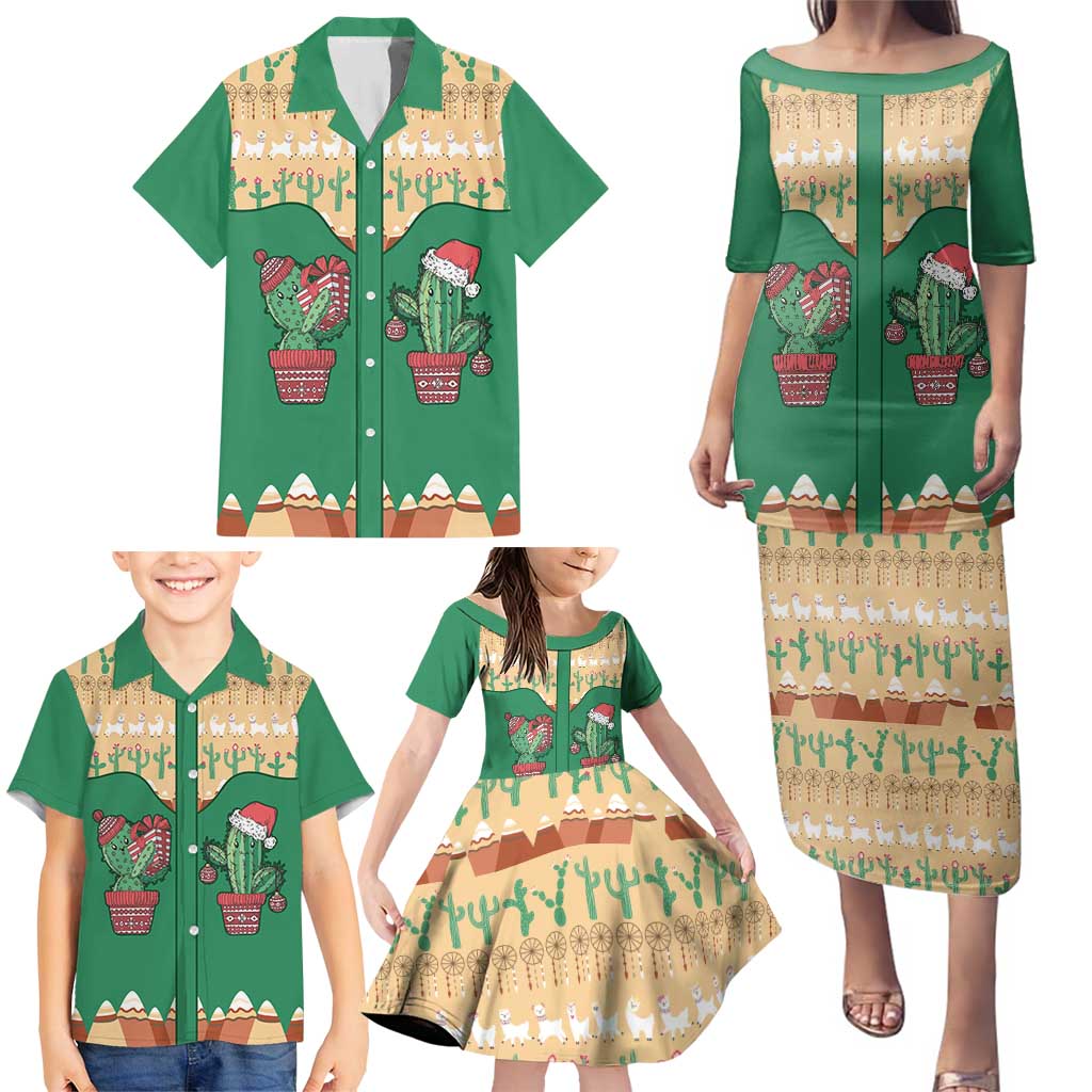 Western Yoke Family Matching Puletasi and Hawaiian Shirt Cactus Christmas Cute Style - Wonder Print Shop