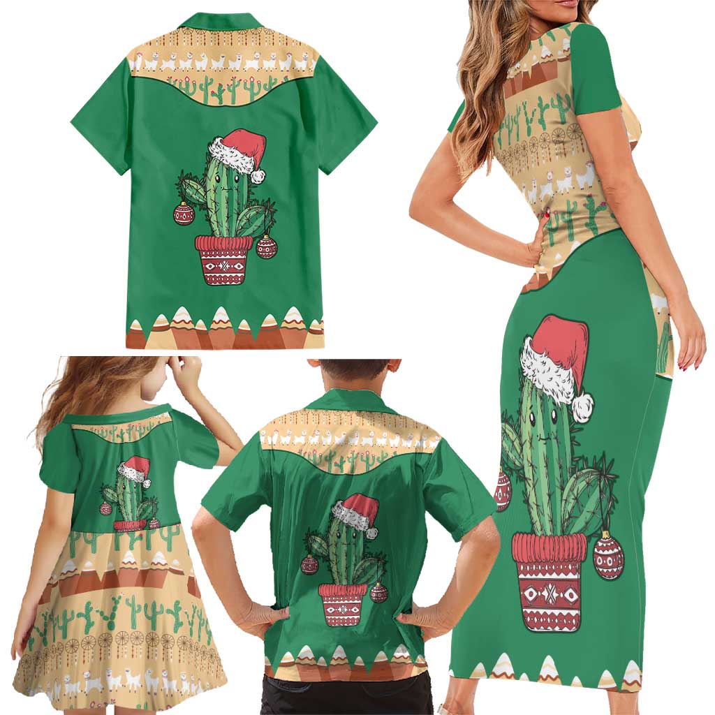 Western Yoke Family Matching Short Sleeve Bodycon Dress and Hawaiian Shirt Cactus Christmas Cute Style - Wonder Print Shop